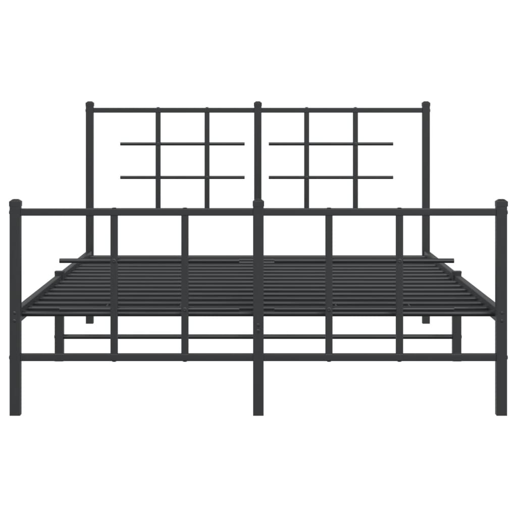 vidaXL gultas rāmis ar galvgali un kājgali, melns metāls, 140x190 cm