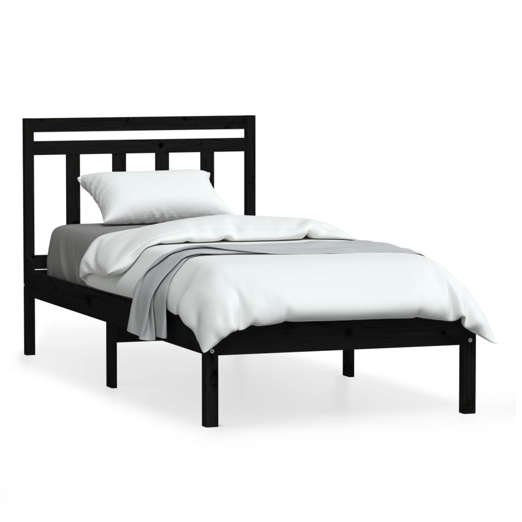vidaXL gultas rāmis, melns, priedes masīvkoks, 90x200 cm