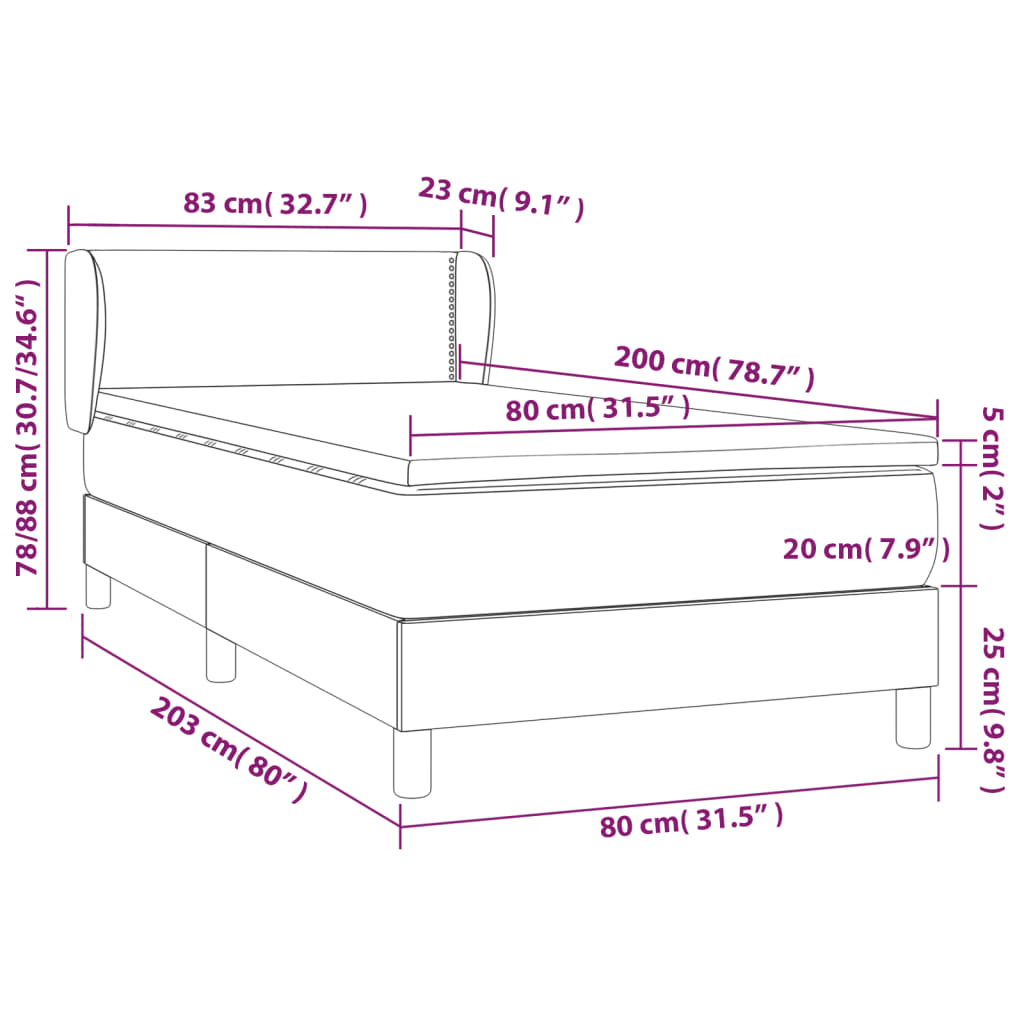 vidaXL atsperu gulta ar matraci, tumši pelēka samts, 80x200 cm