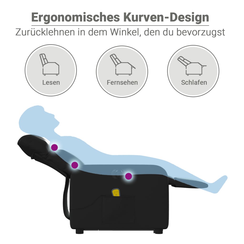vidaXL elektrisks masāžas krēsls paceļams/atgāžams, melna mākslīgā āda