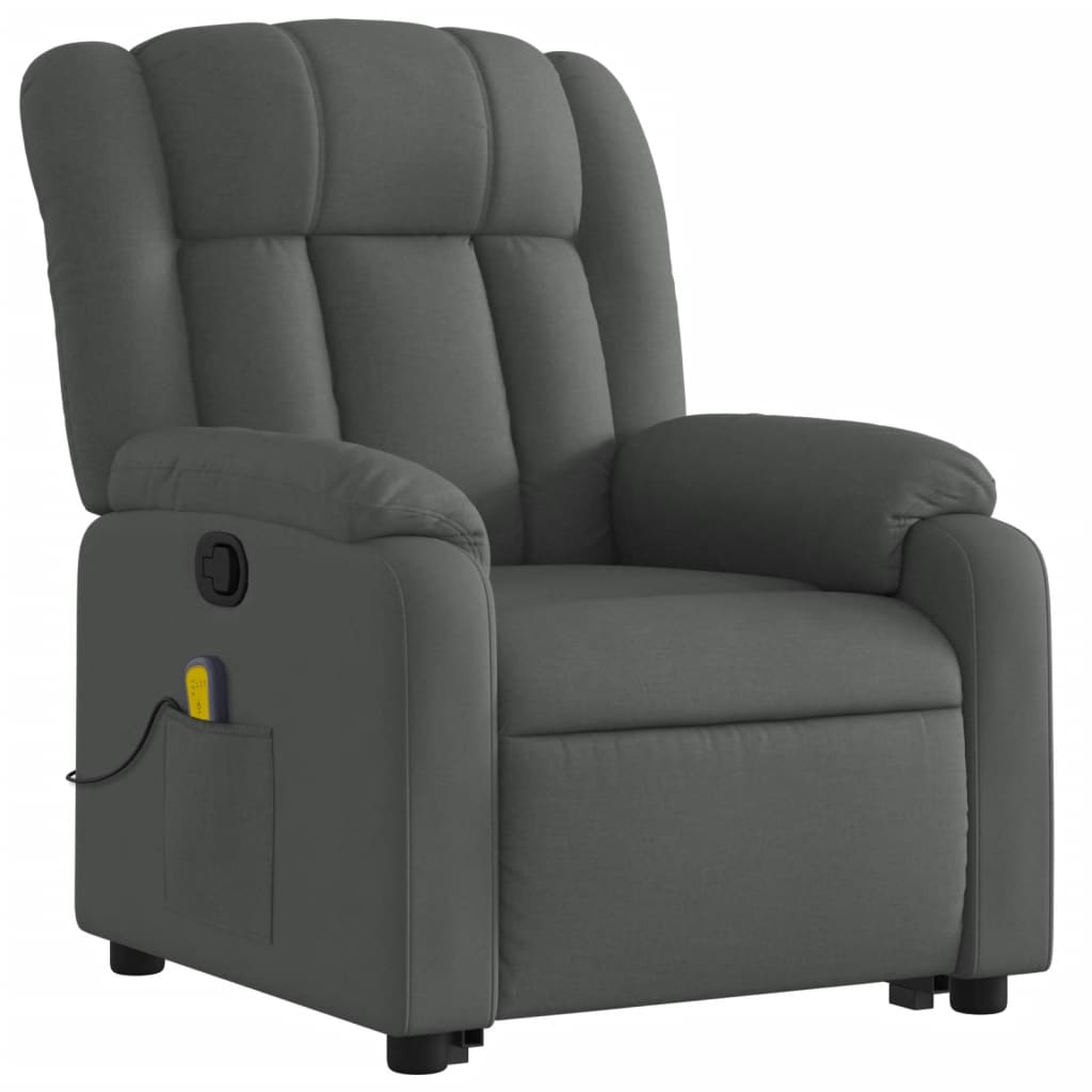 vidaXL masāžas krēsls, paceļams, atgāžams, tumši pelēks audums