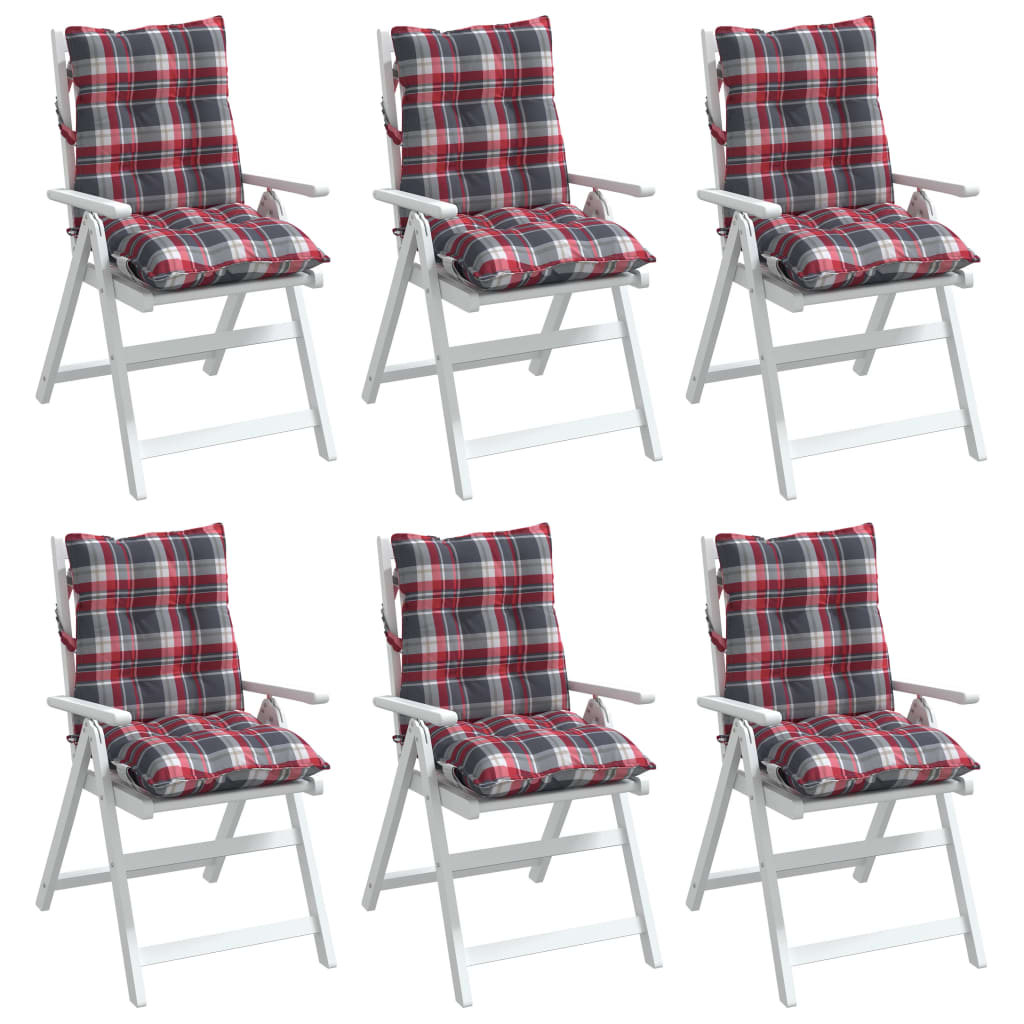vidaXL dārza krēslu matrači, 6 gab., oksforda audums, sarkani rūtots