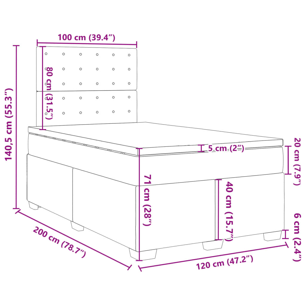 vidaXL atsperu gulta ar matraci, tumši pelēka samts, 120x200 cm