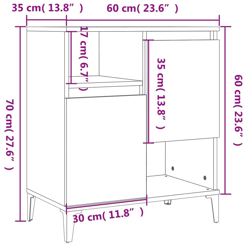 vidaXL kumodes, 3 gab., melnas, 60x35x70 cm, inženierijas koks