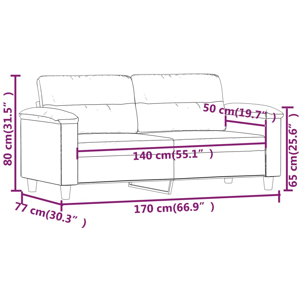 vidaXL divvietīgs dīvāns, 140 cm, gaiši pelēks mikrošķiedras audums