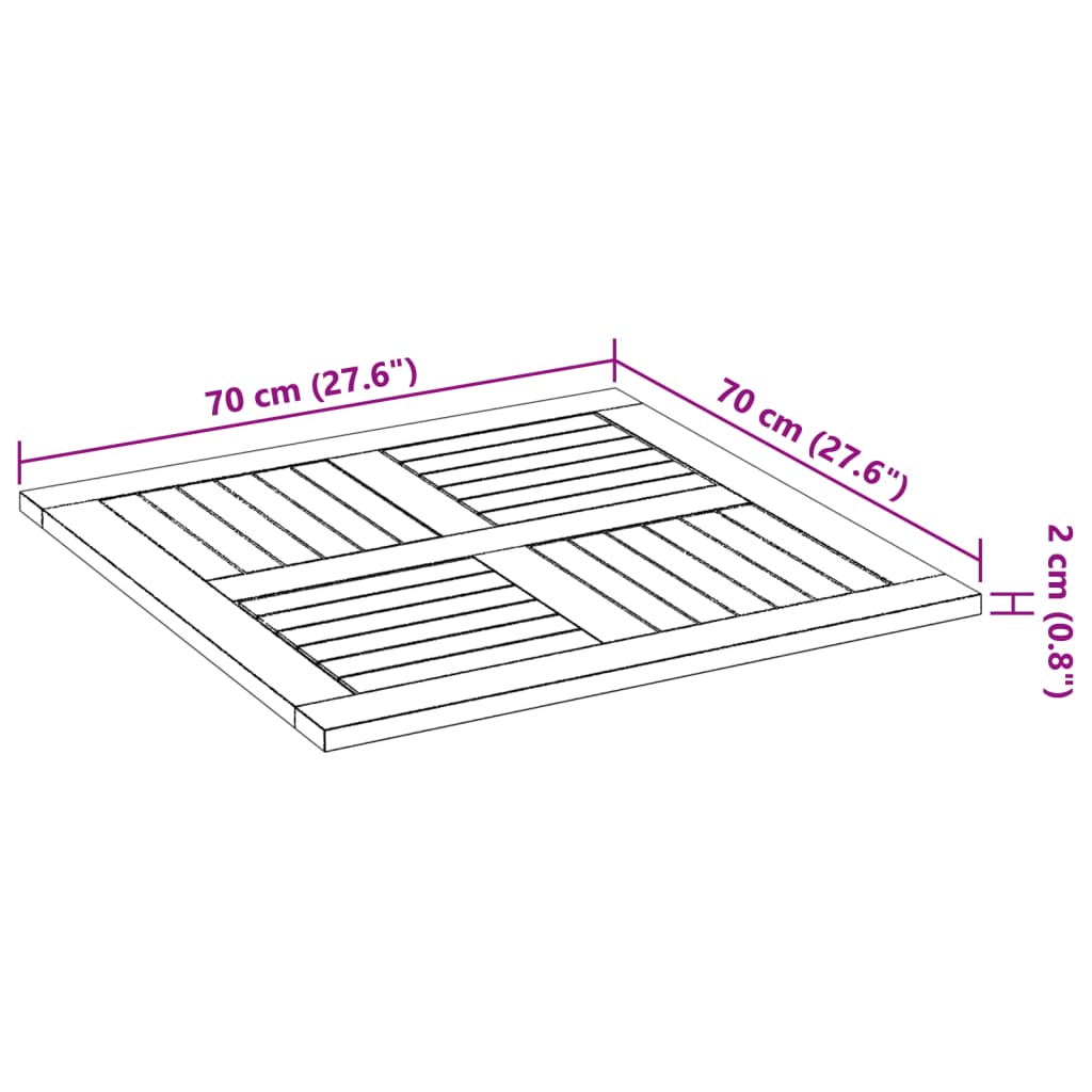 vidaXL galda virsma, 70x70x2 cm, taisnstūra, kvadrāta forma