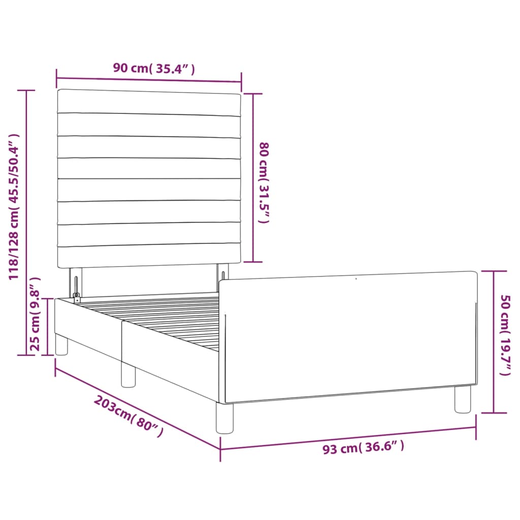 vidaXL gultas rāmis ar galvgali, tumši brūns, 90x200 cm, audums