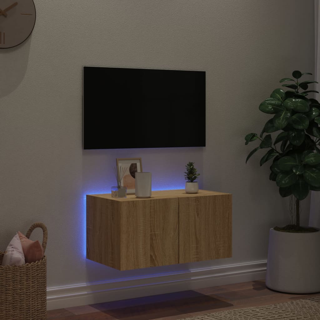 vidaXL TV plaukti ar LED lampiņām, 60x35x31 cm, koka krāsā