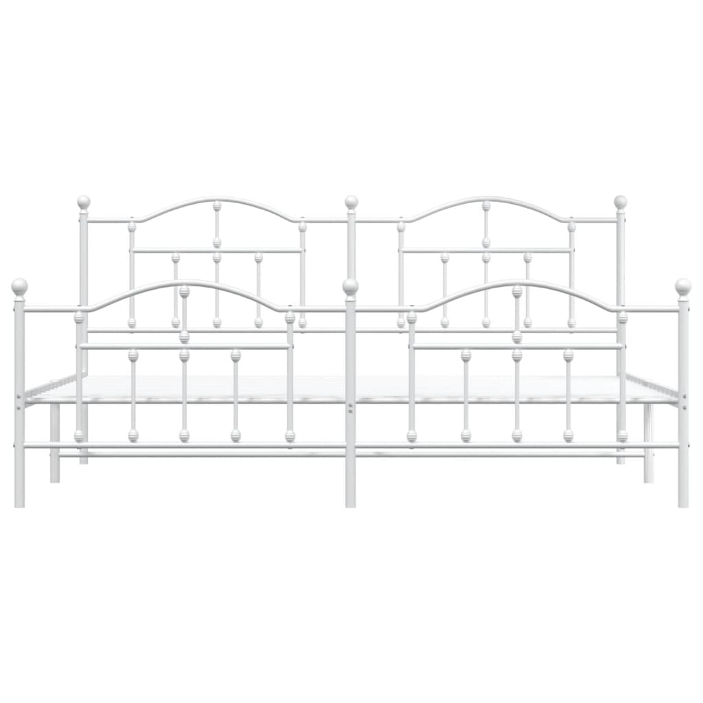 vidaXL gultas rāmis ar galvgali un kājgali, balts metāls, 200x200 cm