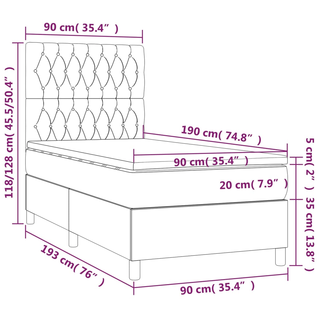 vidaXL atsperu gulta ar matraci, LED, tumši zaļš samts, 90x190 cm