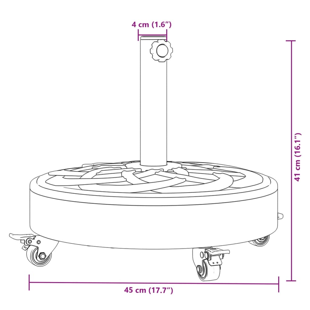 vidaXL saulessarga pamatne ar riteņiem, Ø38 / 48 mm kātiem, 27 kg