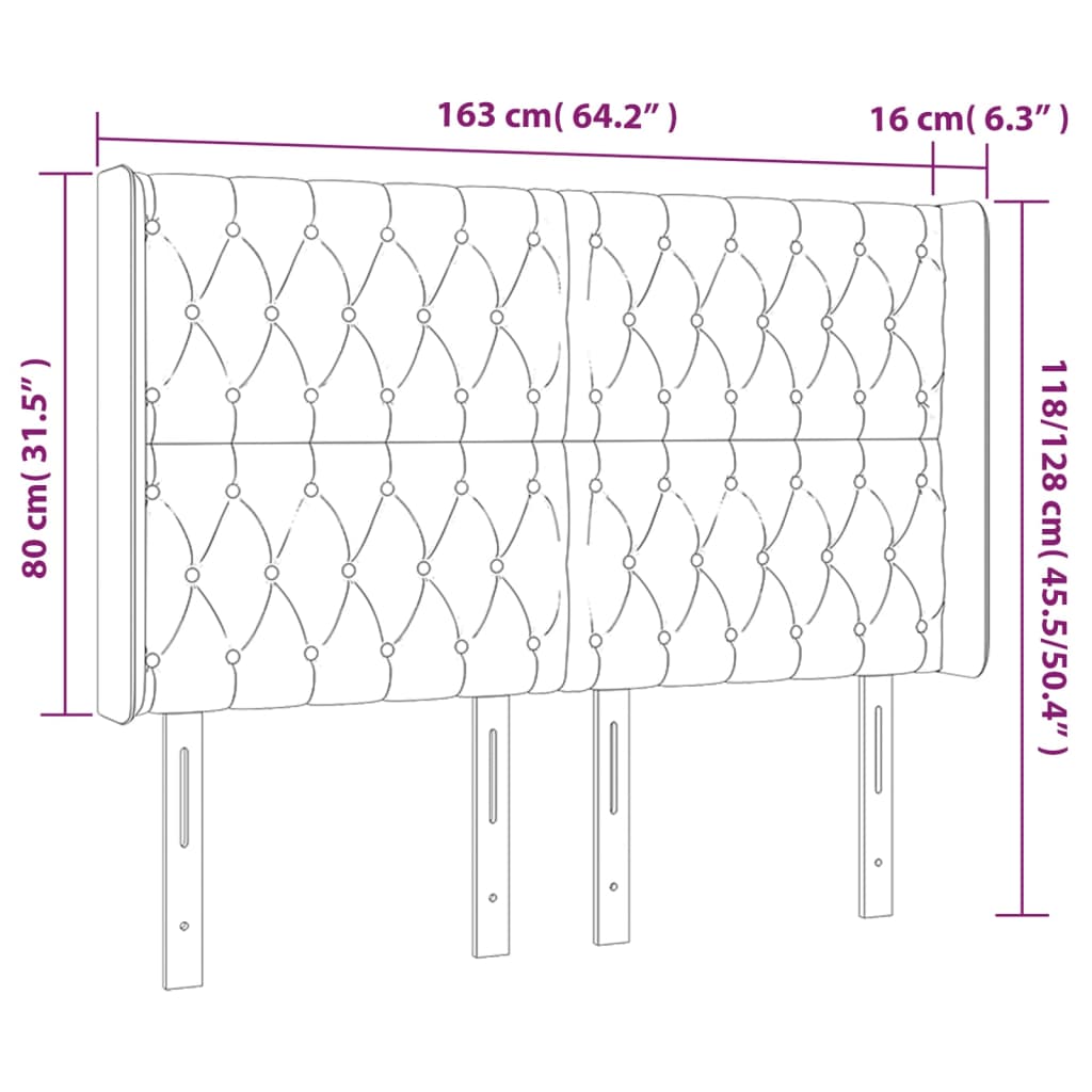 vidaXL gultas galvgalis ar LED, 163x16x118/128 cm, pelēkbrūns audums