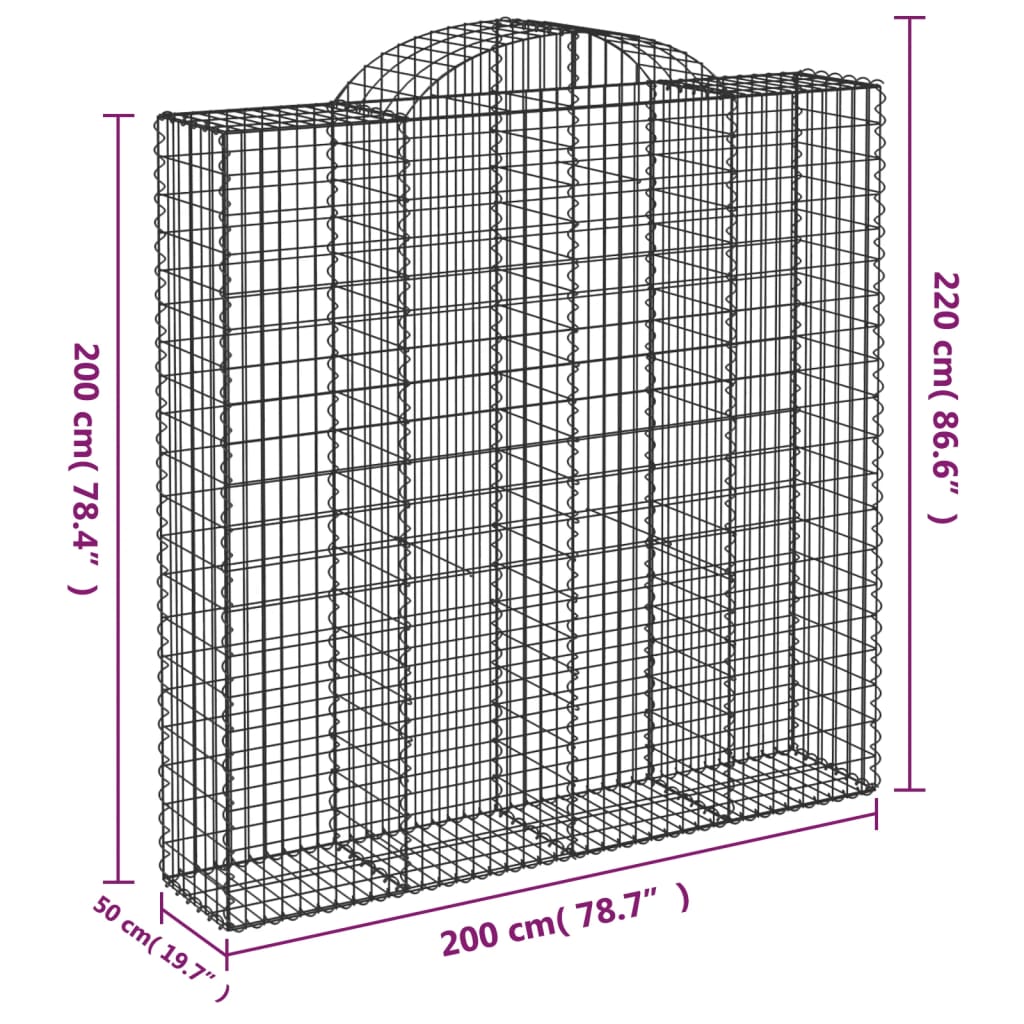 vidaXL arkveida gabiona grozi, 10gb., 200x50x200/220cm, cinkota dzelzs