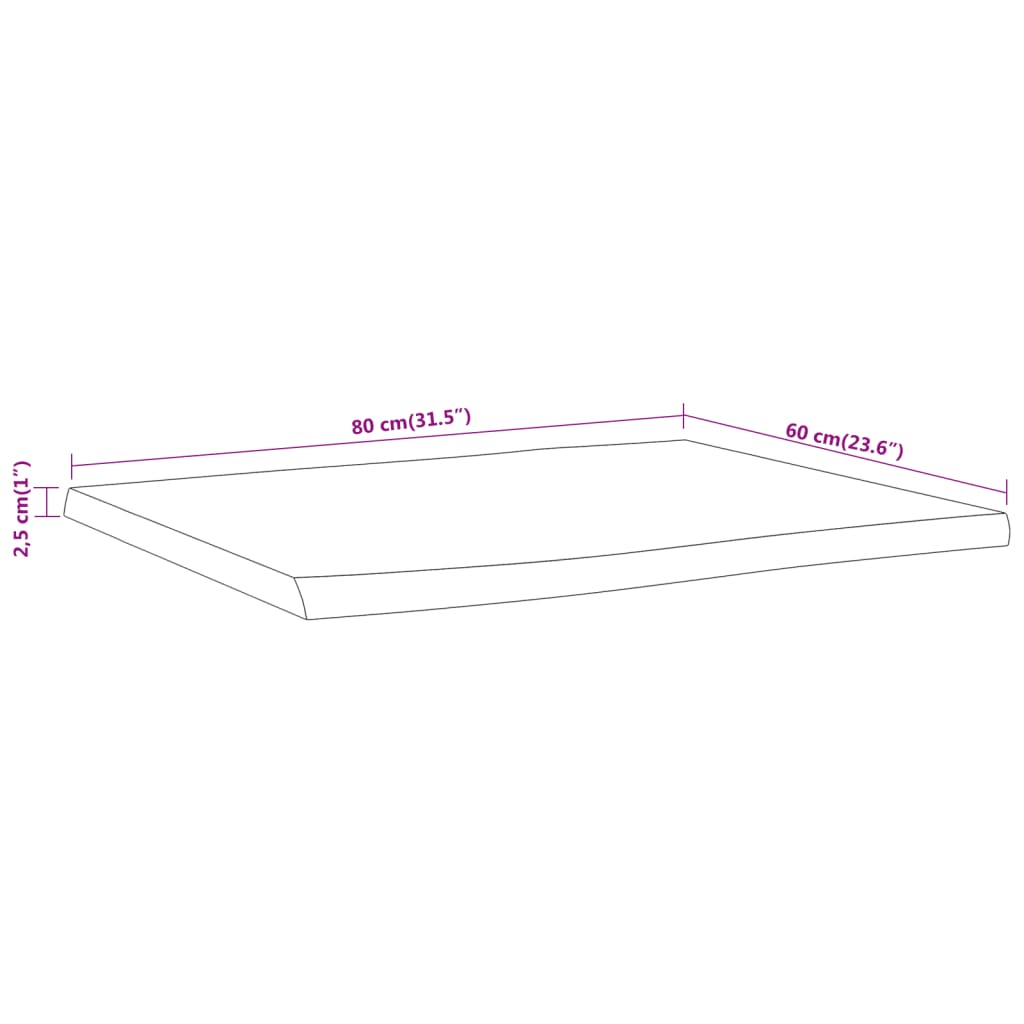 vidaXL galda virsma: 80x60x2,5 cm, taisnstūra, akācijas masīvkoks