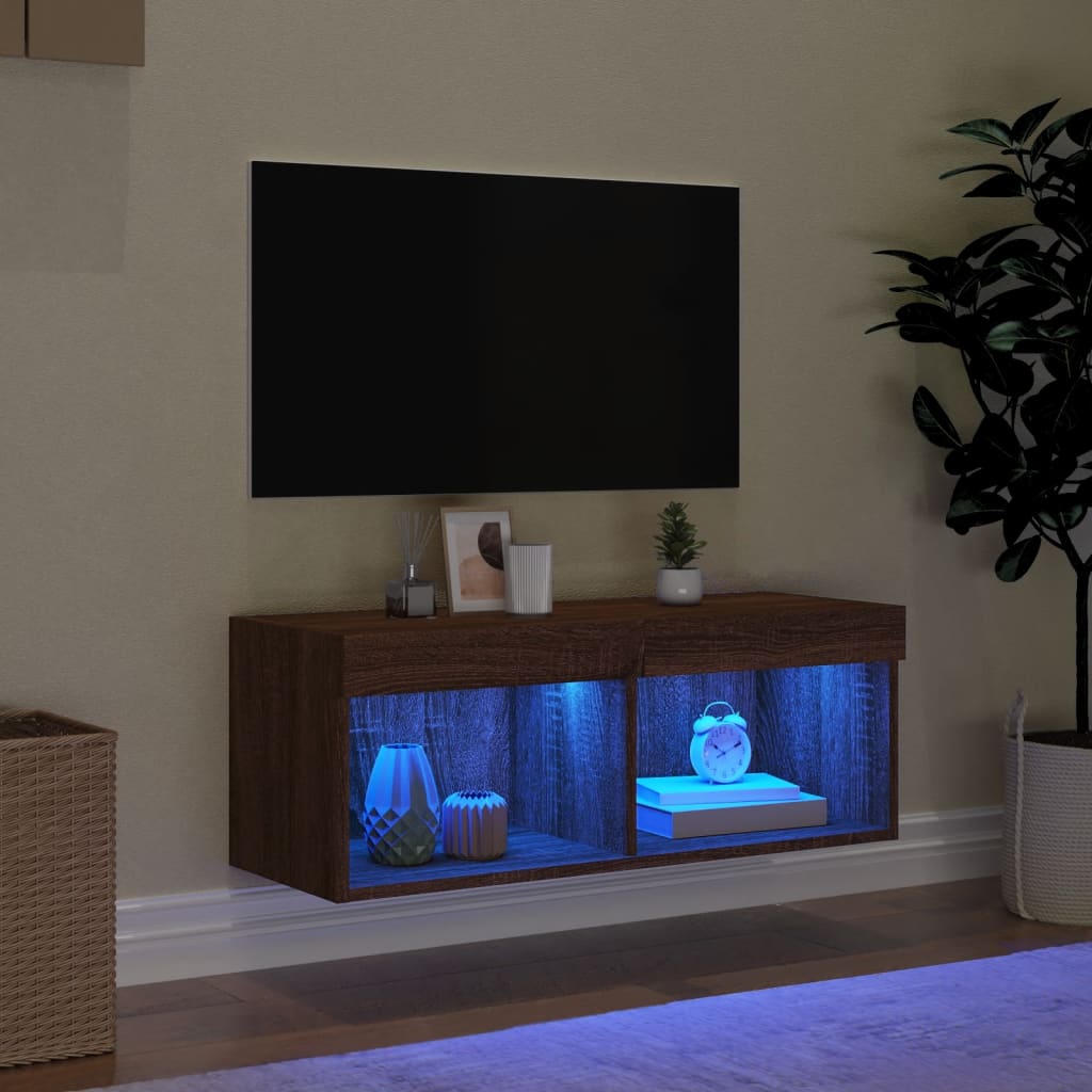 vidaXL TV skapītis ar LED apgaismojumu, brūna ozola, 80x30x30 cm