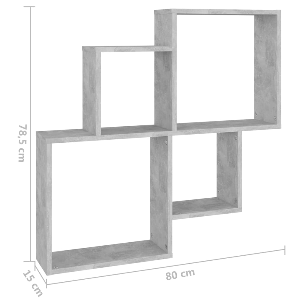 vidaXL kuba formas sienas plaukts, betona pelēks, 80x15x78,5 cm