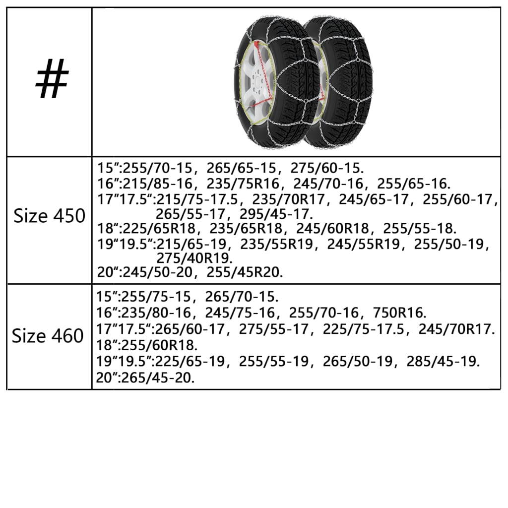 vidaXL auto riepu sniega ķēdes, 2 gab., 16 mm, apvidus auto, 4x4, 400