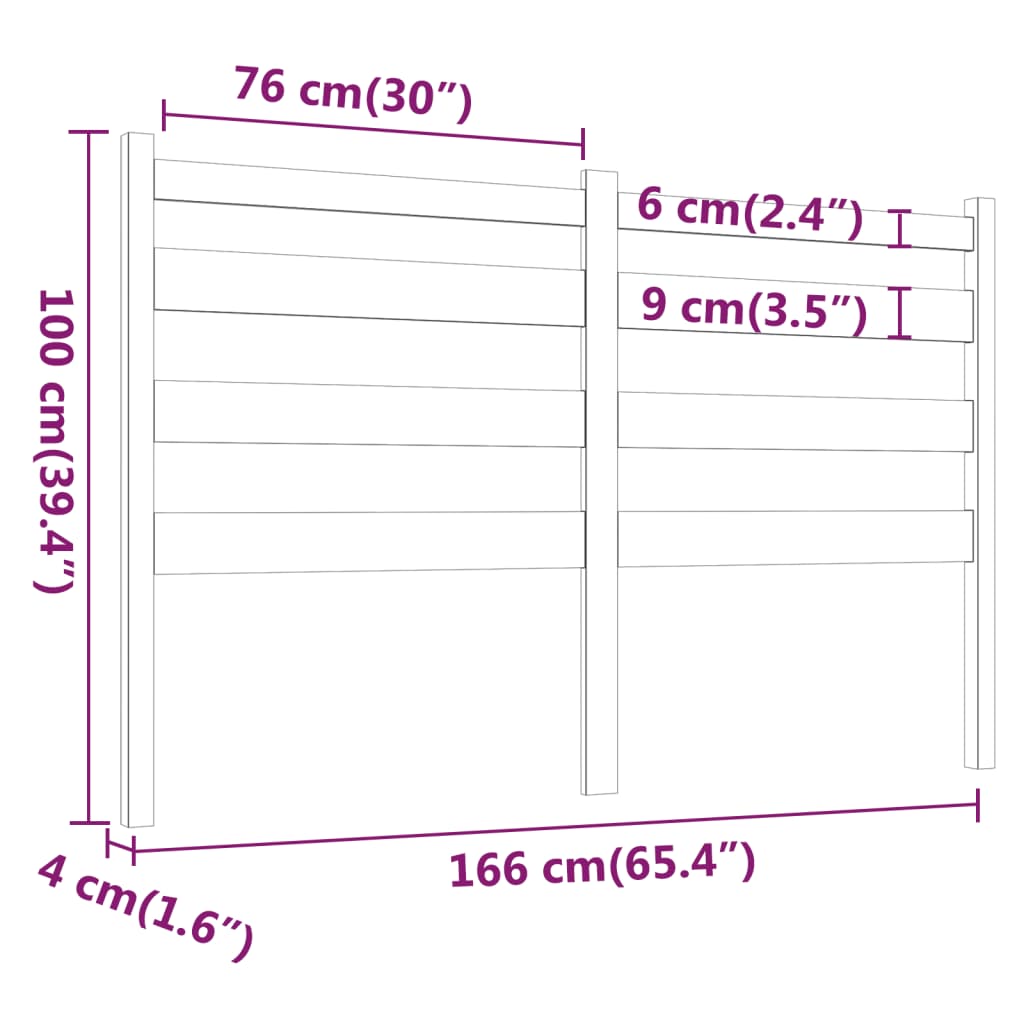 vidaXL gultas galvgalis, melns, 166x4x100 cm, priedes masīvkoks