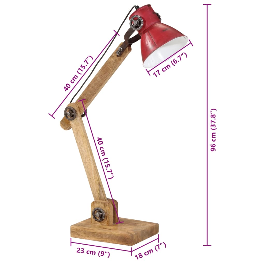 vidaXL galda lampa, 25 W, bružāti sarkana, 23x18x96 cm, E27