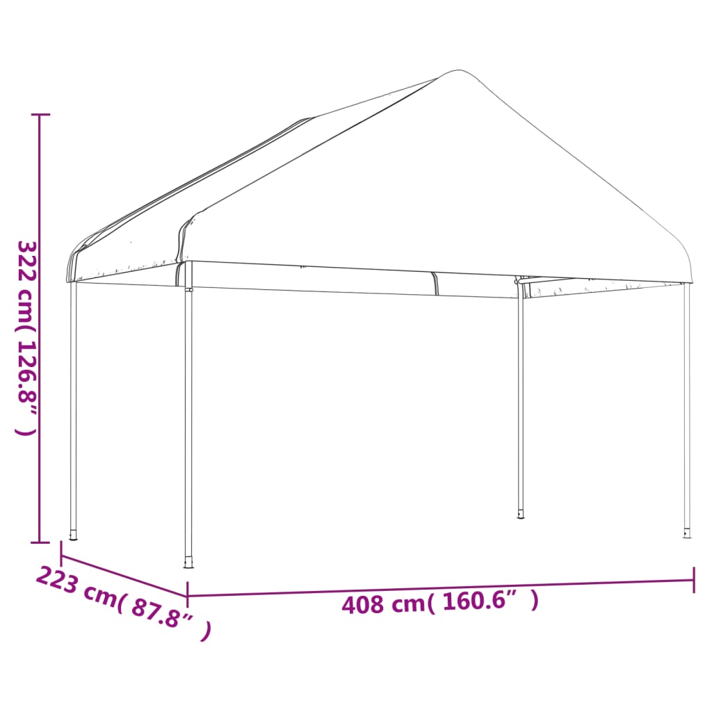 vidaXL nojume ar jumtu, balta, 13,38x4,08x3,22 m, polietilēns