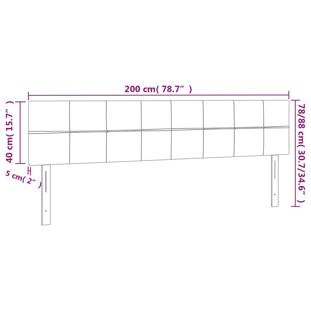 vidaXL gultas galvgalis ar LED, 200x5x78/88 cm, tumši pelēks samts