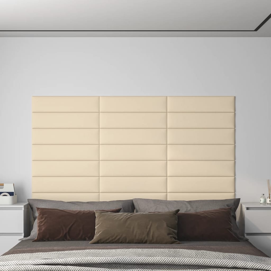 vidaXL sienas paneļi, 12 gab., krēmkrāsas, 60x15 cm, audums, 1,08 m²