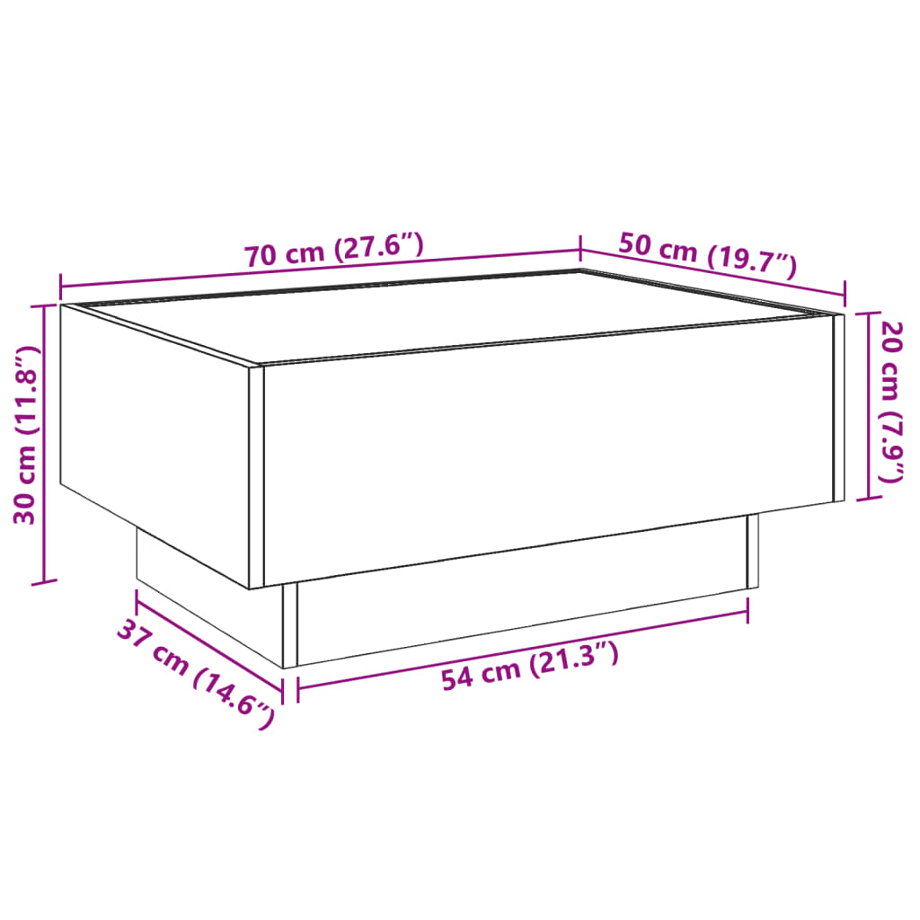 vidaXL kafijas galdiņš ar LED, ozola, 70x50x30 cm, inženierijas koks