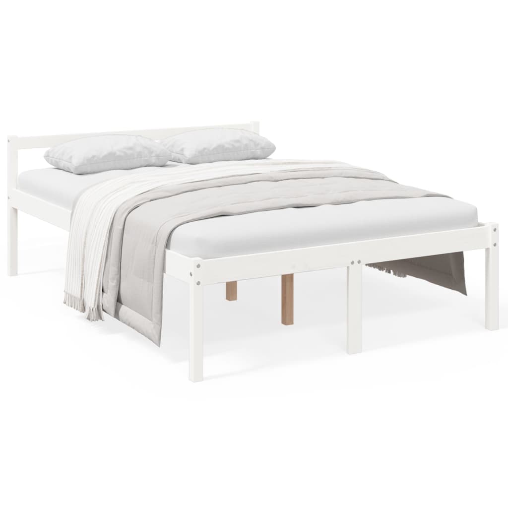 vidaXL senioru gultas rāmis, balts, 140x200 cm, priedes masīvkoks