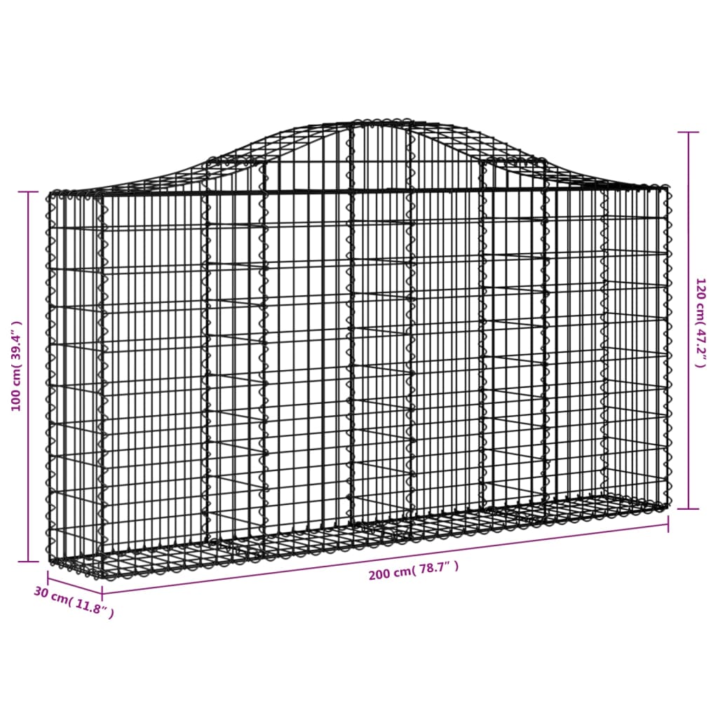 vidaXL arkveida gabiona grozi, 2 gb., 200x30x100/120cm, cinkota dzelzs