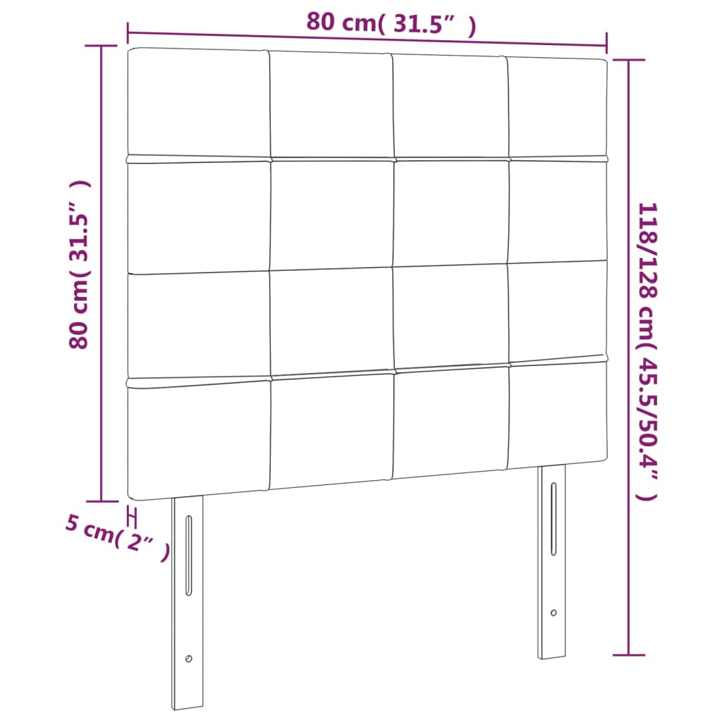 vidaXL gultas galvgalis ar LED, 80x5x118/128 cm, gaiši pelēks audums