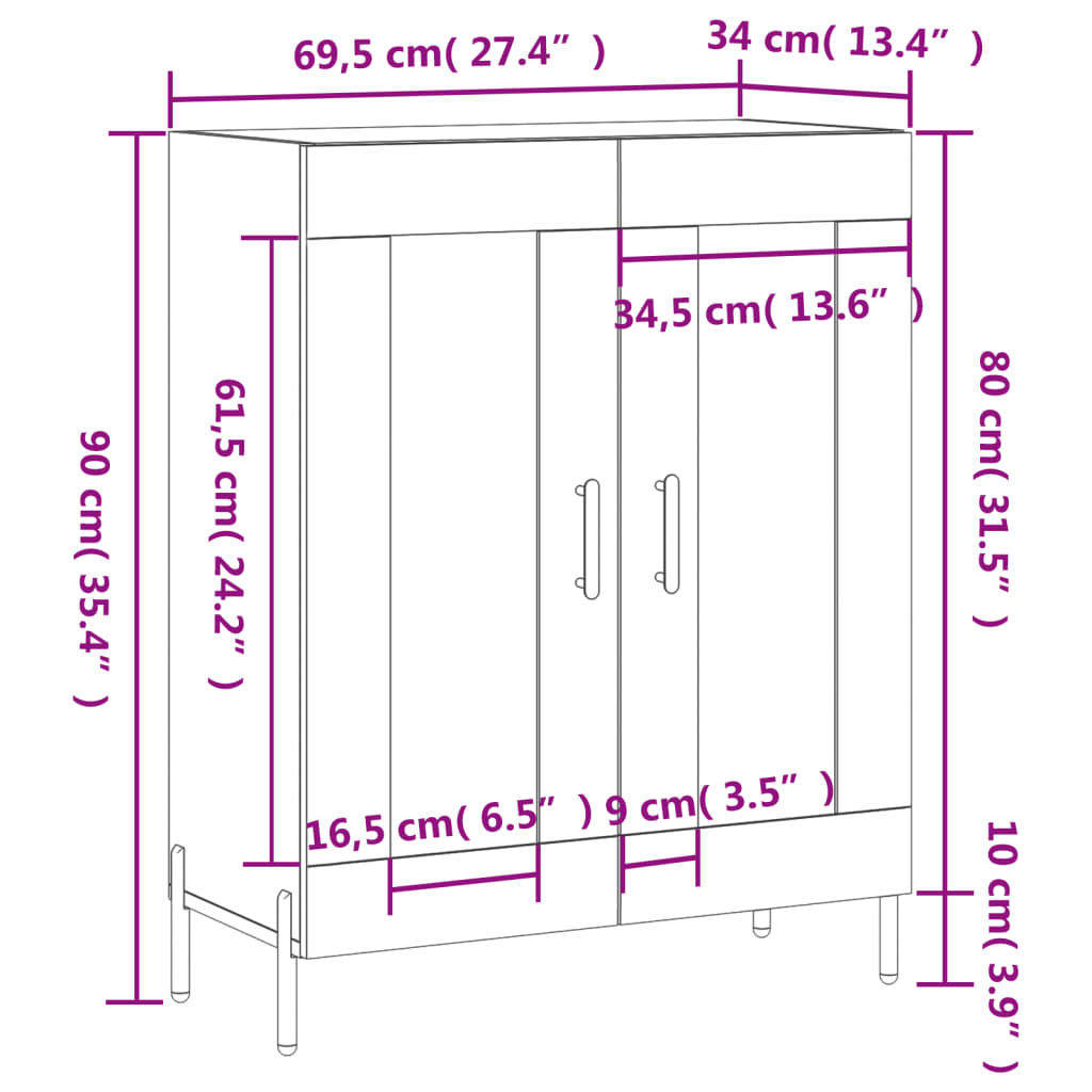 vidaXL kumode, ozolkoka krāsa, 69,5x34x90 cm, inženierijas koks