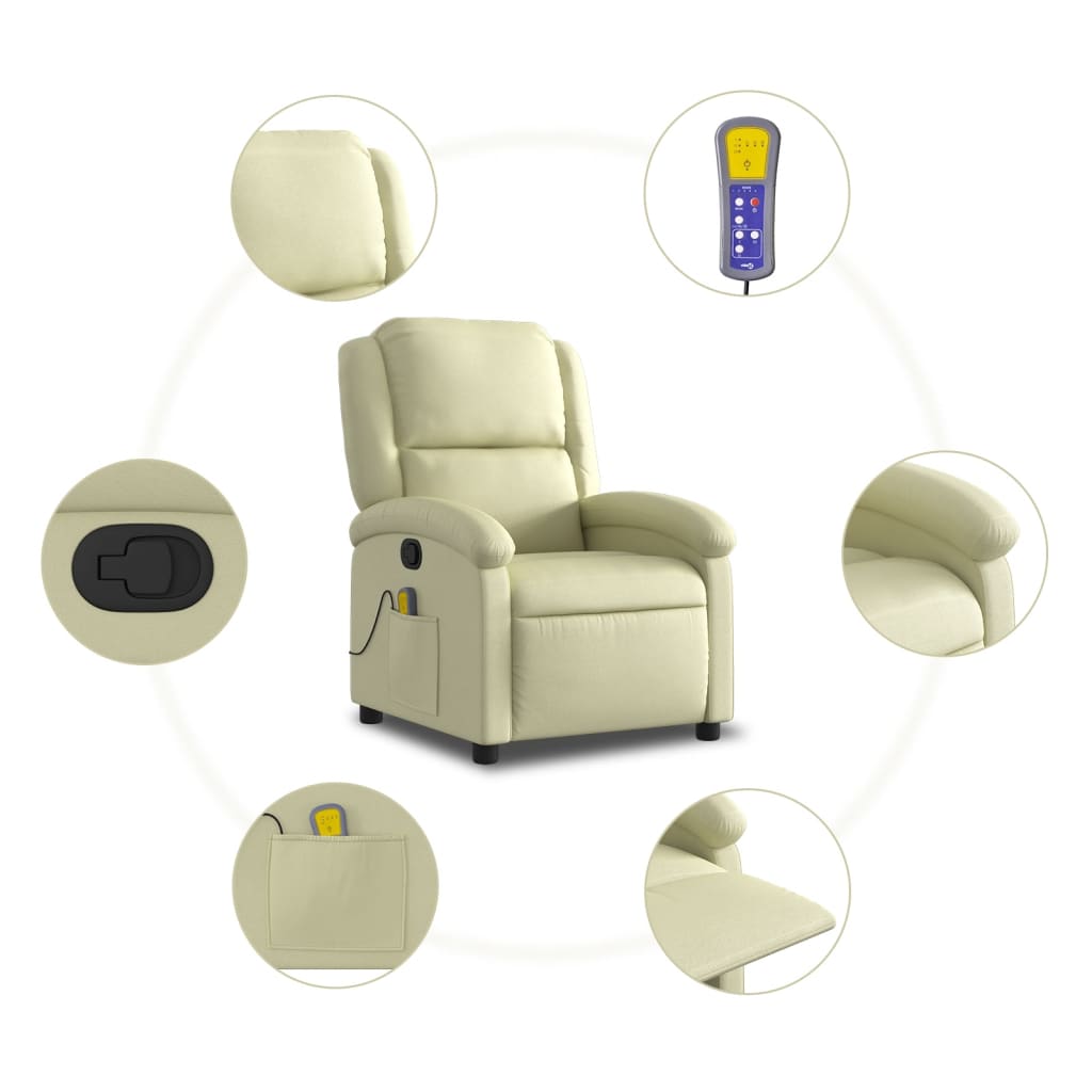 vidaXL masāžas krēsls, atgāžams, krēmkrāsas dabīgā āda