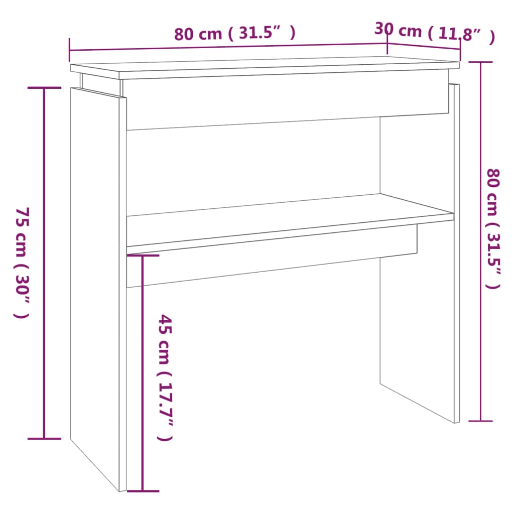 vidaXL konsoles galds, pelēka ozolkoka, 80x30x80 cm, inženierijas koks