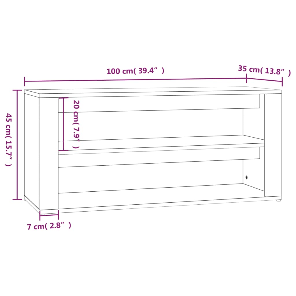 vidaXL apavu plaukts, betona pelēks, 100x35x45 cm, inženierijas koks