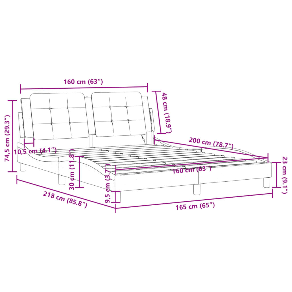 vidaXL gultas rāmis ar LED, balts un melns, 160x200 cm, mākslīgā āda