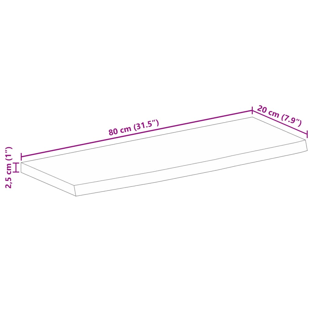 vidaXL galda virsma, 80x20x2,5 cm, mango masīvkoks