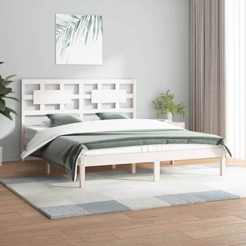 vidaXL gultas rāmis, balts, priedes masīvkoks, 180x200 cm, divvietīgs