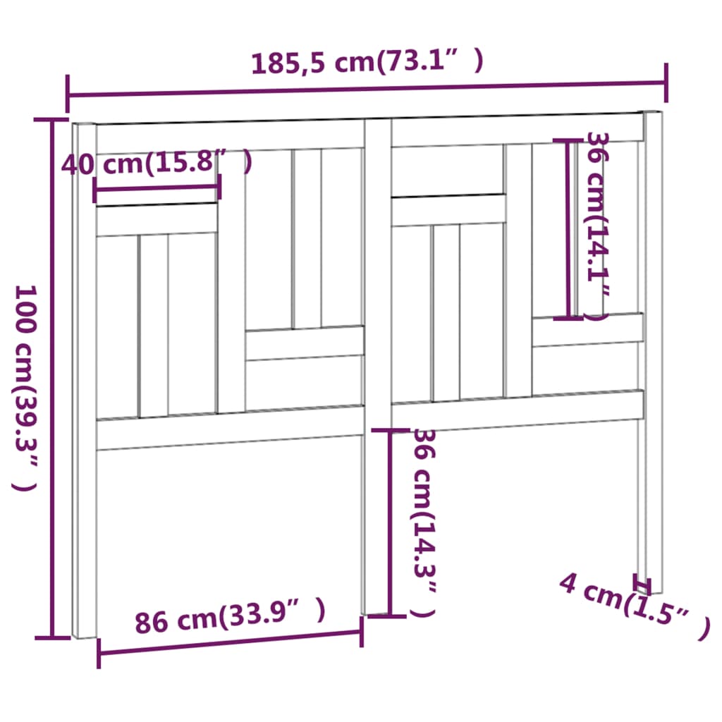 vidaXL gultas galvgalis, 185,5x4x100 cm, priedes masīvkoks