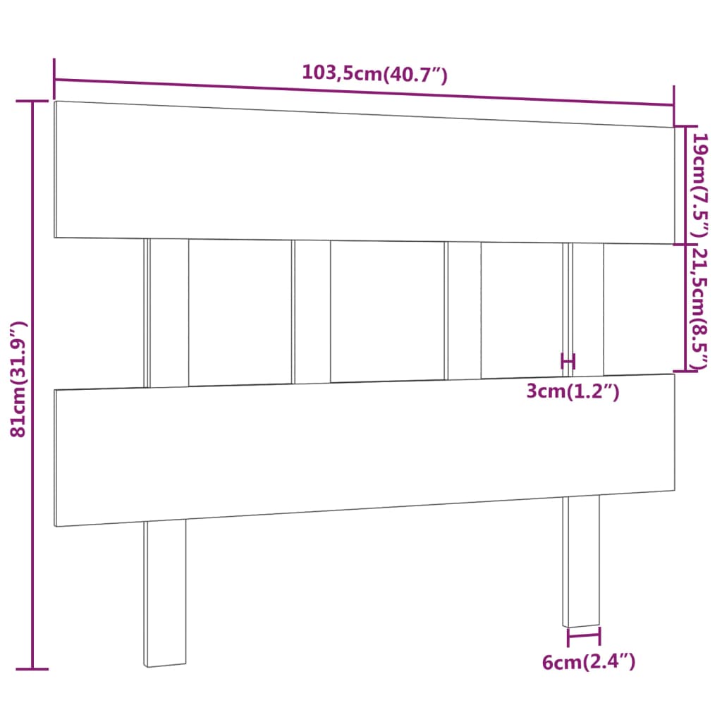 vidaXL gultas galvgalis, melns, 103,5x3x81 cm, priedes masīvkoks