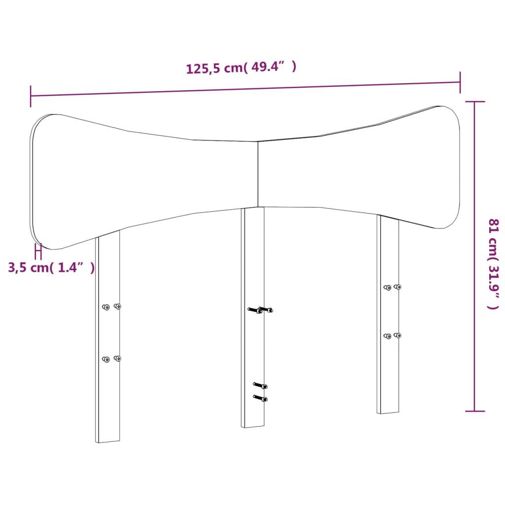 vidaXL galvgalis, balta, 120 cm, priedes masīvkoks