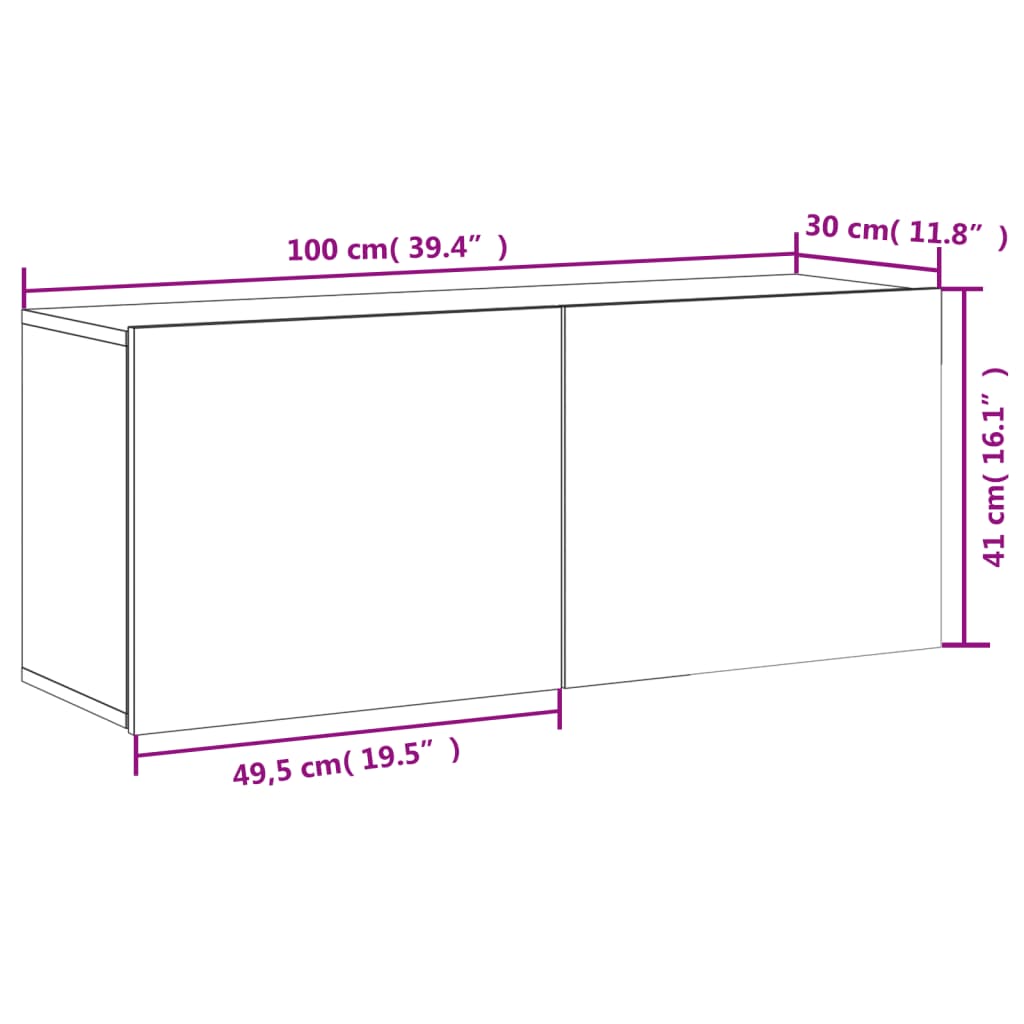 vidaXL TV sienas skapītis, balts, 100x30x41 cm