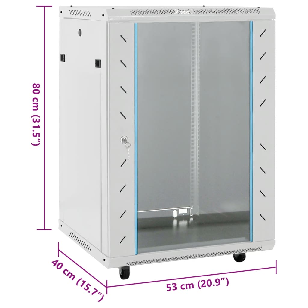 vidaXL 15U servera skapis, 19", IP20, pelēks, 53x40x80 cm