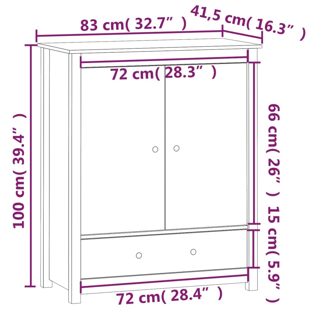 vidaXL augstais skapītis, melns, 83x41,5x100 cm, priedes masīvkoks