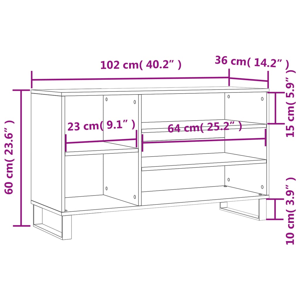 vidaXL apavu plaukts, balts, 102x36x60 cm, inženierijas koks