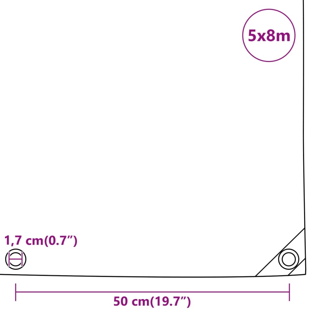 vidaXL brezenta pārklājs, melns, 5x8 m, 650 g/m²