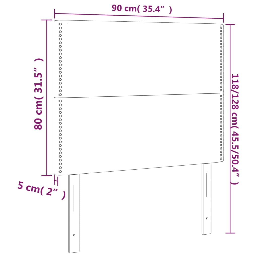 vidaXL gultas galvgalis ar LED, 90x5x118/128 cm, pelēks mākslīgā āda