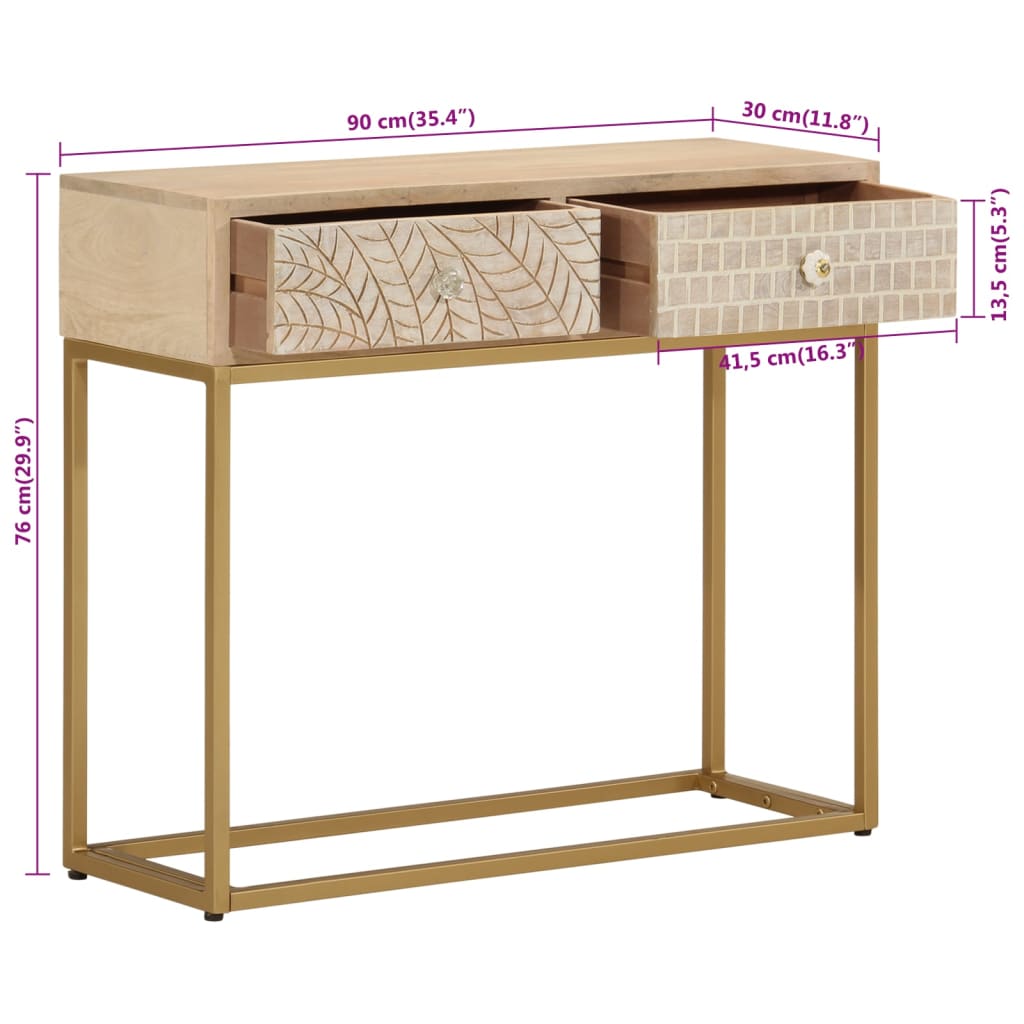 vidaXL konsoles galdiņš, 90x30x76 cm, mango koks, dzelzs